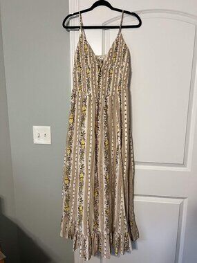 Like New Urban Outfitters Kimchi Blue Yellow Floral Tie-Front Smocked Dress